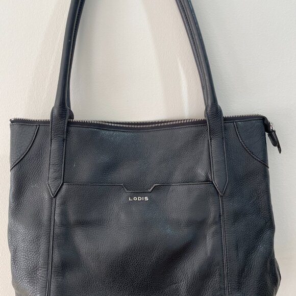 Lodis Leather Tote  Black Tablet Leather Travel Purse Bag Tote Luggage Sleeve - Picture 3 of 4